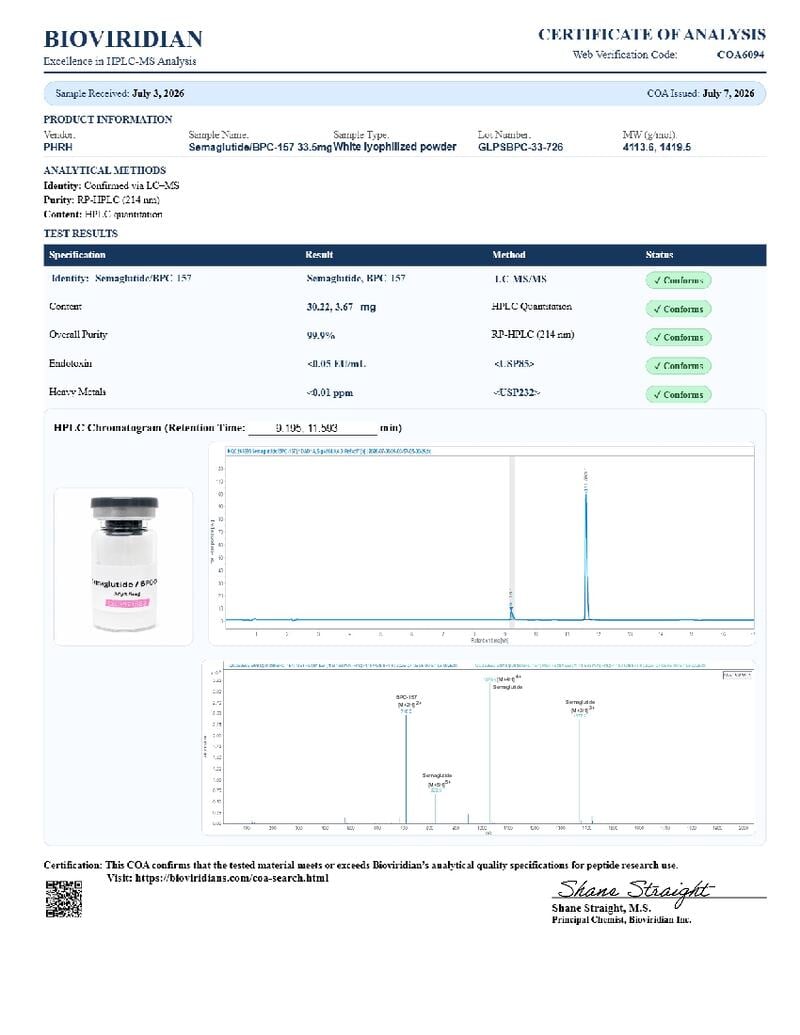 GLP-1 (SM) / BPC-157 Vial COA